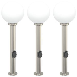 vidaXL St&acirc;lpi iluminatori cu priză, 3 buc., 80 cm, oțel inoxidabil, IP44