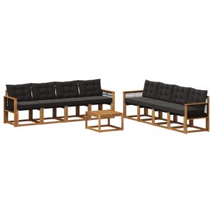 vidaXL Set de canapele de exterior cu pernă 9 pcs Natural și Negru