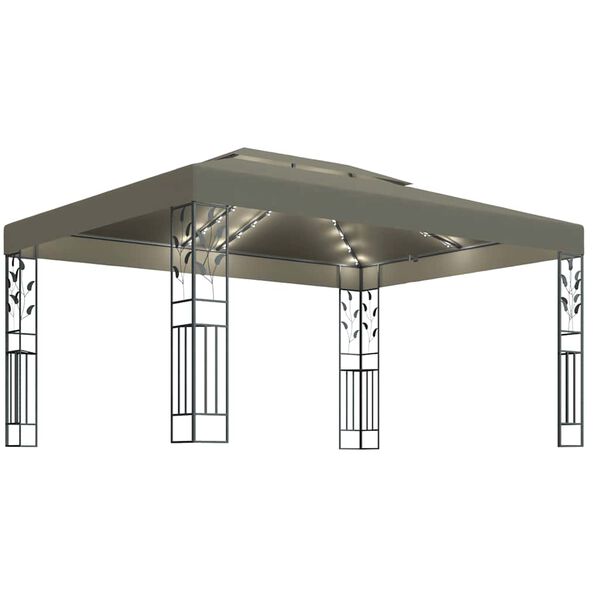 vidaXL Pavilion cu acoperiș dublu & lumini LED, gri taupe, 3x4m