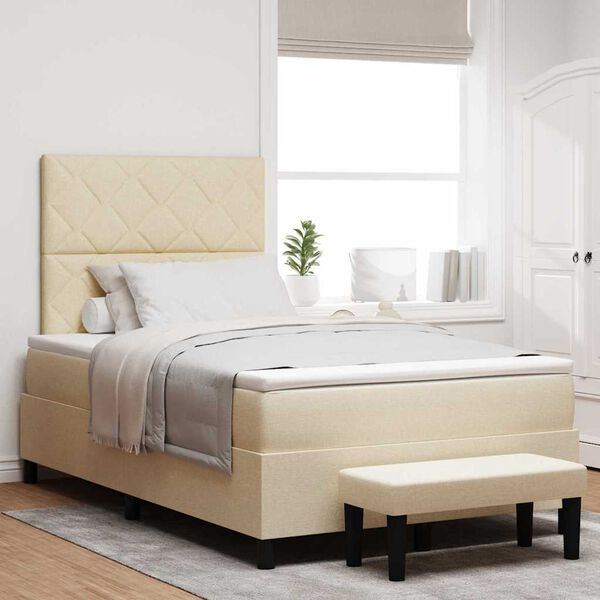 vidaXL Pat cu arcuri cu saltea cu headboard Crem 120 x 190 cm țesătură