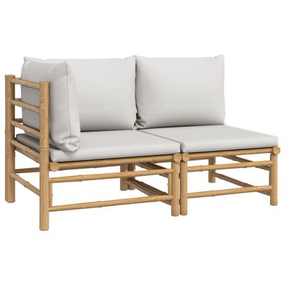 vidaXL Set mobilier de grădină cu perne gri deschis, 2 piese, bambus
