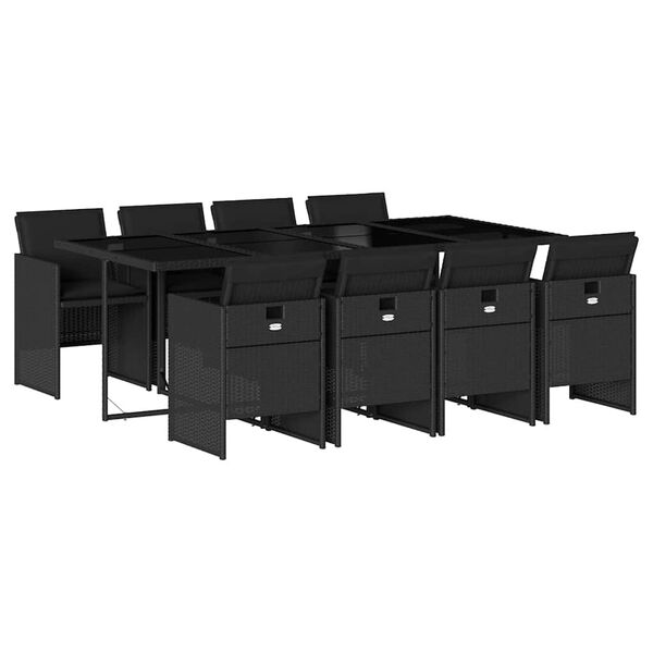 vidaXL Set mobilier de grădină cu perne, 9 piese, negru, poliratan