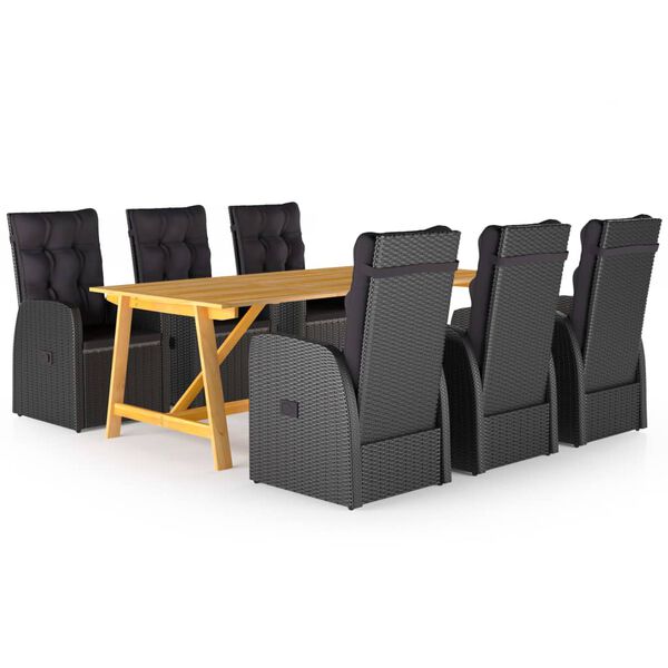 vidaXL Set mobilier de grădină, 7 piese, negru