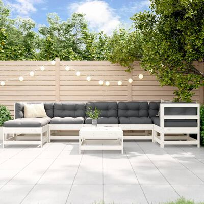 vidaXL Set mobilier de grădină cu perne, 8 piese, alb, lemn masiv