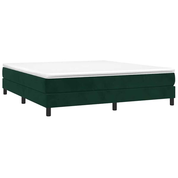 vidaXL Pat box spring cu saltea, verde &icirc;nchis, 160x200 cm, catifea