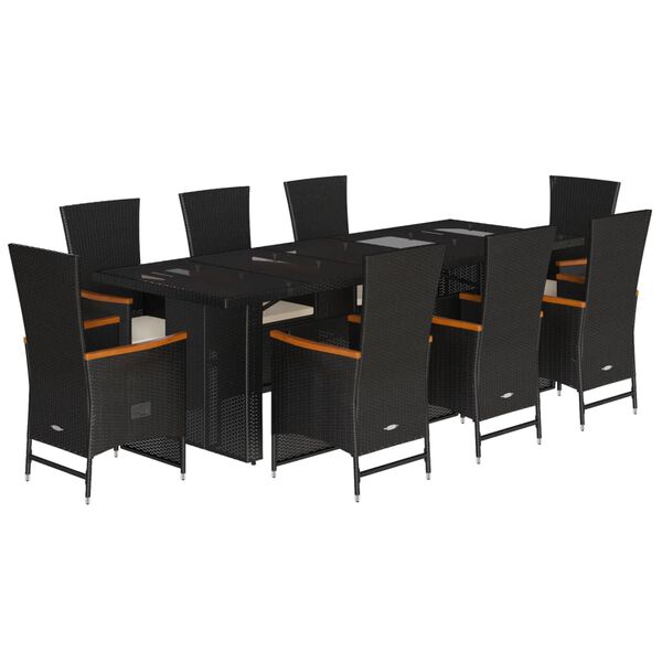 vidaXL Set mobilier de grădină cu perne, 9 piese, negru, poliratan