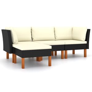 vidaXL Set mobilier de grădină cu perne, 4 piese, negru, poliratan