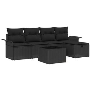 vidaXL Set de canapele pentru grădină cu pernă 6 pcs Negru Rattan poli