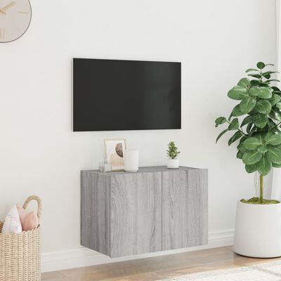 vidaXL Comodă TV de perete cu lumini LED, gri sonoma, 60x35x41 cm