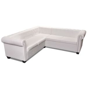vidaXL Canapea colțar Chesterfield cu 5 locuri, piele ecologică, alb