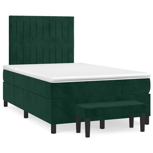 vidaXL Pat box spring cu saltea, verde &icirc;nchis, 120x200 cm, catifea
