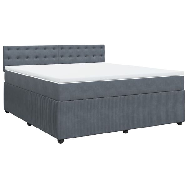 vidaXL Pat box spring cu saltea, gri &icirc;nchis, 180x200 cm, catifea