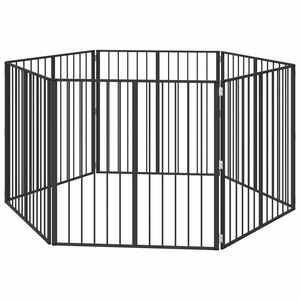 vidaXL Poartă pentru c&acirc;ini 6 pcs Negru 100 x 100 cm Oțel Galvanizat
