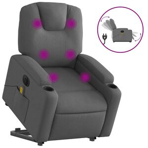 vidaXL Fotoliu electric masaj rabatabil cu ridicare, gri &icirc;nchis textil