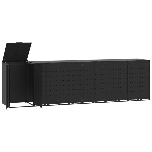 vidaXL Depozitare coș gunoi cu roți 2 coșuri negru 414x79x117 cm oțel