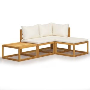 vidaXL Set mobilier grădină cu perne, 4 piese, crem, lemn masiv acacia