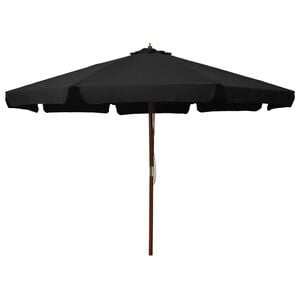 vidaXL Umbrelă de soare de exterior, st&acirc;lp din lemn, negru, 330 cm