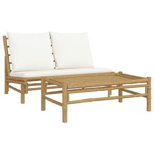 vidaXL Set mobilier de grădină cu perne alb crem, 2 piese, bambus
