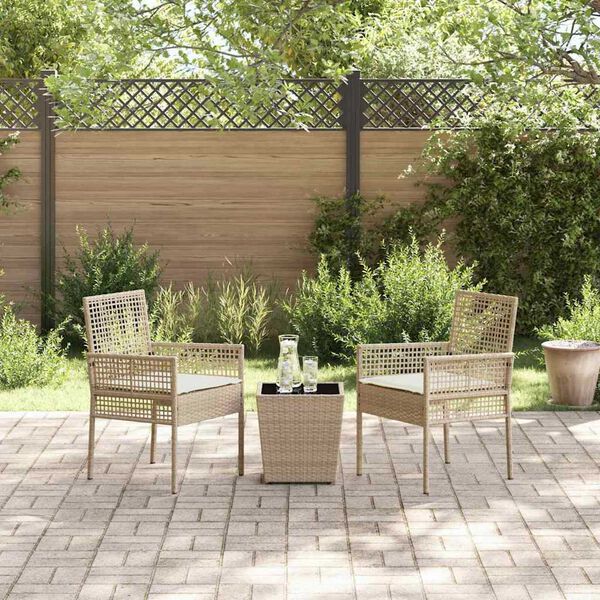 vidaXL Set Bistro de Grădină 3 pcs Bej Rattan poli