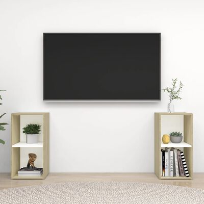 vidaXL Dulap TV 2 buc alb/stejar Sonoma 72x35x36,5 cm, lemn prelucrat