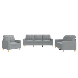 vidaXL Set de canapele cu perne, 3 piese, gri deschis, textil