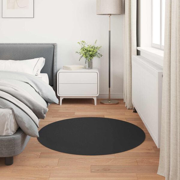 vidaXL Covor din Blană Faux de Iepure Olite Negru Ø 120 cm Poliester