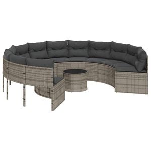 vidaXL Canapea de grădină cu masă/perne, rotundă, gri, poliratan
