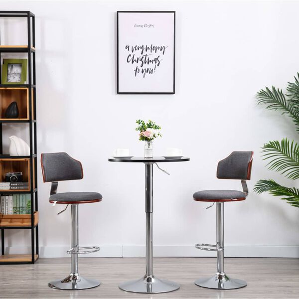 vidaXL Scaune de bar, 2 buc., gri &icirc;nchis, lemn curbat și țesătură