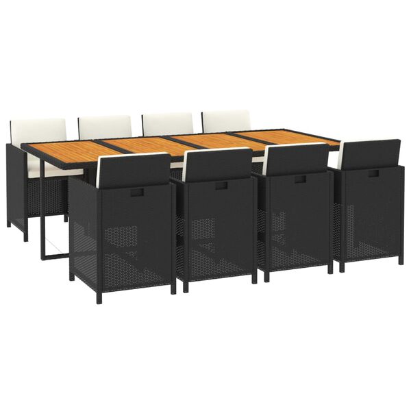vidaXL Set mobilier de grădină cu perne, 9 piese, negru, poliratan