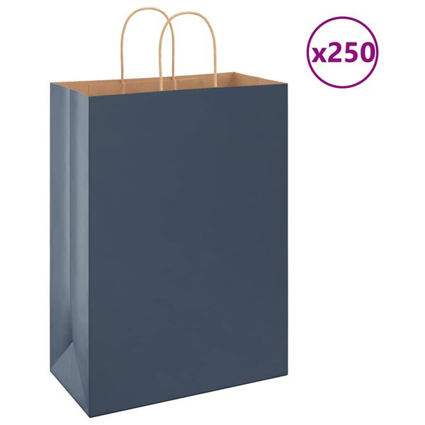 vidaXL Pungi de h&acirc;rtie 250 buc cu m&acirc;nere Albastru 32x17x44 cm