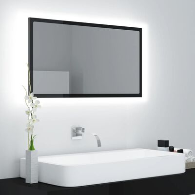 vidaXL Oglindă de baie cu LED, negru extralucios, 80x8,5x37 cm, acril