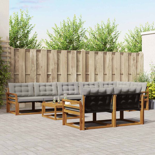 vidaXL Set de canapele de exterior 9 pcs Gri natural și deschis