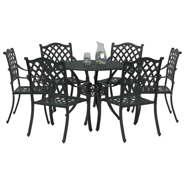 vidaXL Set de masă pentru grădină 7 pcs Negru 90 x 90 x 75 cm