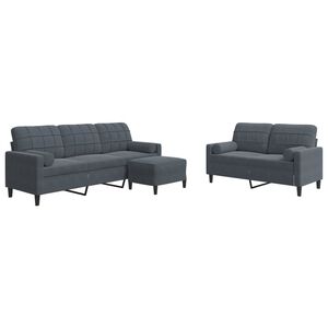 vidaXL Set de canapele cu perne/rulouri, 3 piese, gri &icirc;nchis, catifea