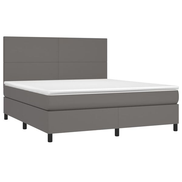 vidaXL Pat box spring cu saltea, gri, 160x200 cm, piele ecologică