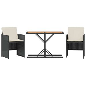 vidaXL Set bistro cu perne, 3 piese, negru, poliratan