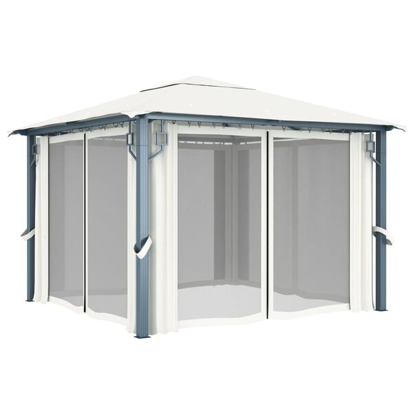 vidaXL Pavilion cu perdele, crem, 300 x 300 cm, aluminiu