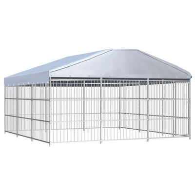 vidaXL Padoc pentru câini de exterior, cu acoperiș, 450x450x200 cm