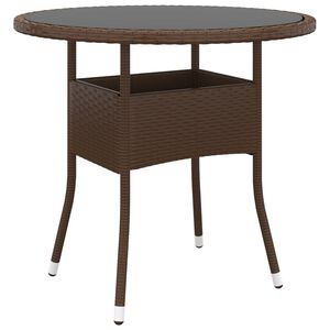 vidaXL Masă de grădină, maro, &Oslash;80x75 cm, sticlă securizată/poliratan