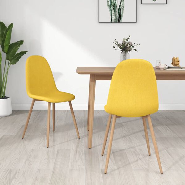vidaXL Scaune de bucătărie, 2 buc., galben muștar, textil