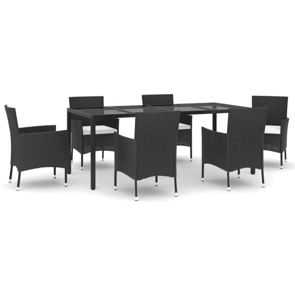 vidaXL Set mobilier de grădină cu perne, 7 piese, negru, poliratan