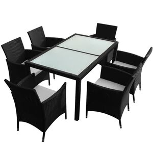 vidaXL Set mobilier de exterior cu perne, 7 piese, negru, poliratan