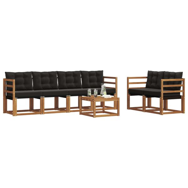 vidaXL Set de canapele de exterior cu pernă 7 pcs Natural și Negru