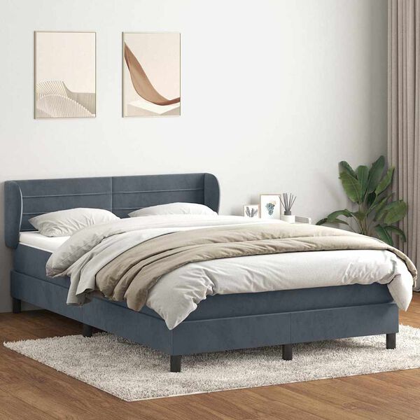 vidaXL Pat box spring cu saltea, gri &icirc;nchis, 140x220 cm, catifea