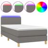 vidaXL Pat cu arcuri, saltea și LED, gri &icirc;nchis, 90x200 cm, textil