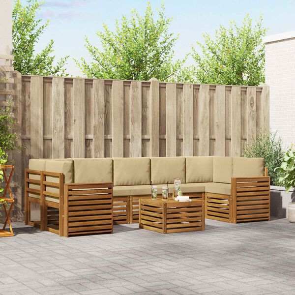 vidaXL Seturi de canapele 8 pcs Natural și Bej Lemn Solid de Acacia