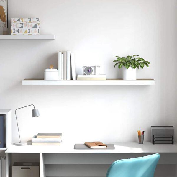 vidaXL Raft de perete suspendat, stejar și alb, 120x23,5x3,8 cm, MDF