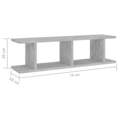 vidaXL Rafturi de perete, 2 buc., gri beton, 75x18x20 cm, lemn