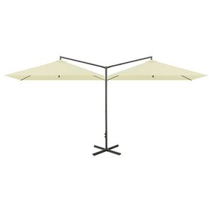 vidaXL Umbrelă de soare dublă cu st&acirc;lp din oțel, nisipiu, 600x300 cm