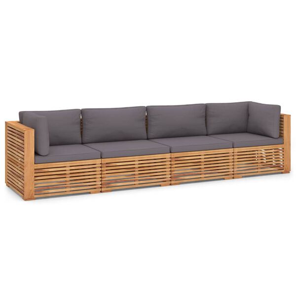 vidaXL Canapea de grădină cu 4 locuri și perne, lemn masiv de tec